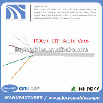 1000FT 4pairs Cat6 сети твердого медного кабеля UTP